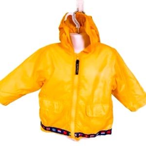 Vintage Carters Yellow World Flags Hem Hooded Windbreaker Raincoat Kids Size 2T